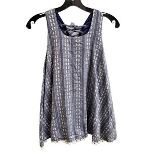 Freeway Swing Blouse Sleeveless Tapestry Floral Tank Top Lace Up Back Size Small